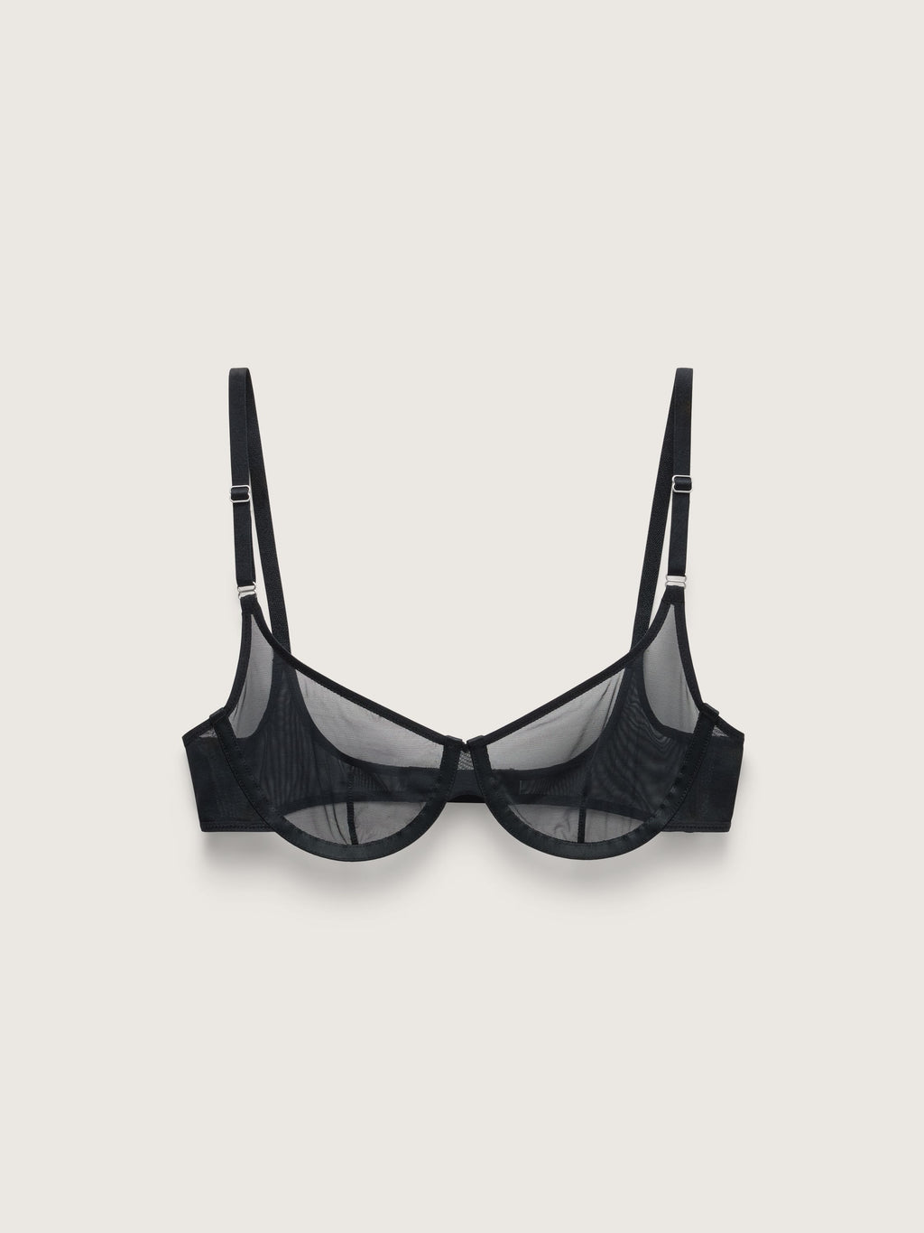 Fine Mesh Underwire Scoop Bra, Black